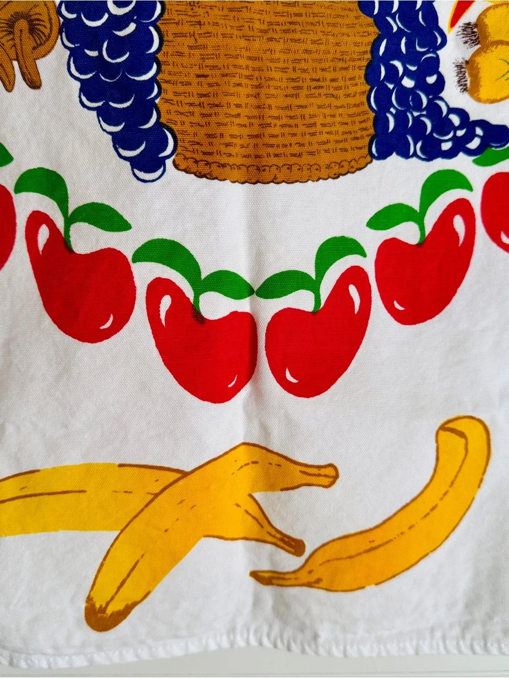 Vintage Whimsical Fruit & Harvest Basket Printed Tea Towel